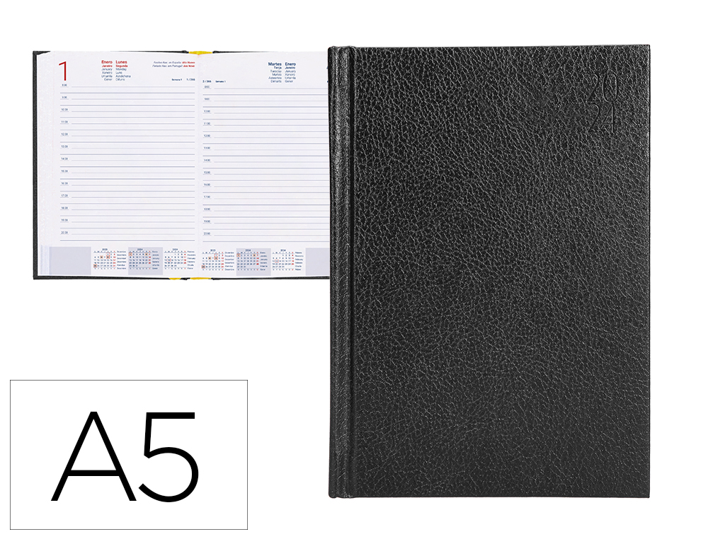 Agenda encuadernada liderpapel corfu 15x21 cm 2025 dia pagina color ***negro*** papel 60 gr.