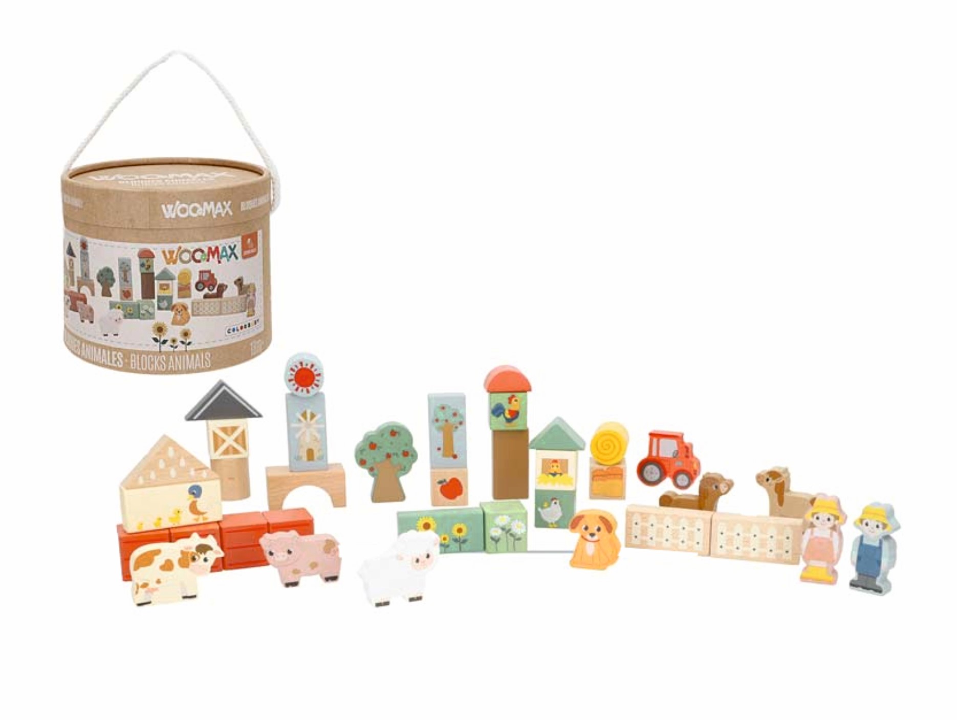 BLOQUES DE MADERA ANIMALES GRANJA JUEGO DE CONSTRUCCION DE 36 PIEZAS