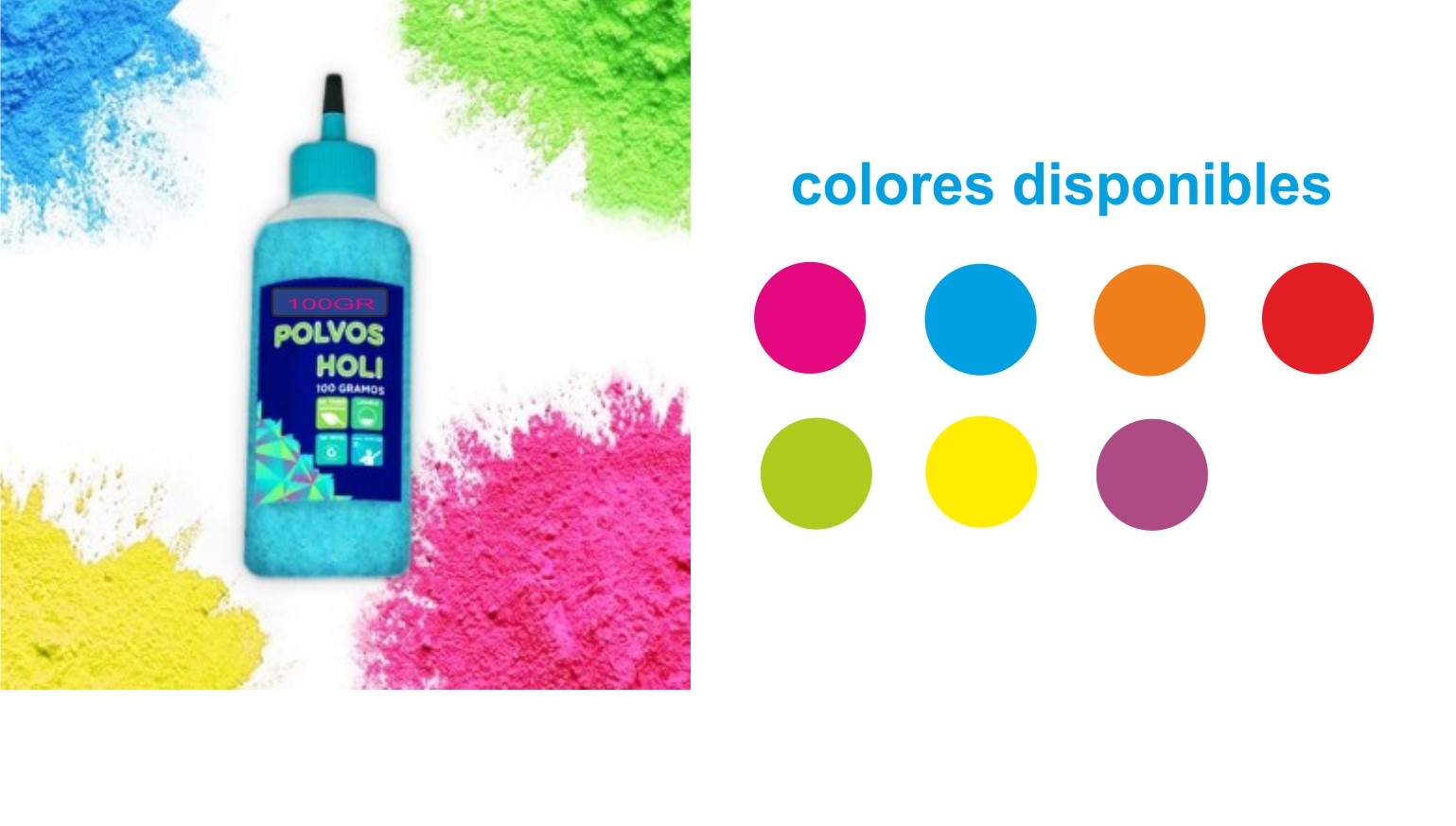 BOTES DE POLVOS FIESTA HOLI COLORES A ELEGIR ***BOTES DE 100 GRAMOS***