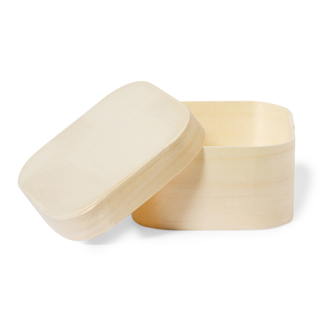 CAJA DE MANERA NATURAL CUADRADA Y ESQUINAS REDONDEADAS CON TAPA A JUEGO DE 4.5CM ALTO X 8.5CM LARGO