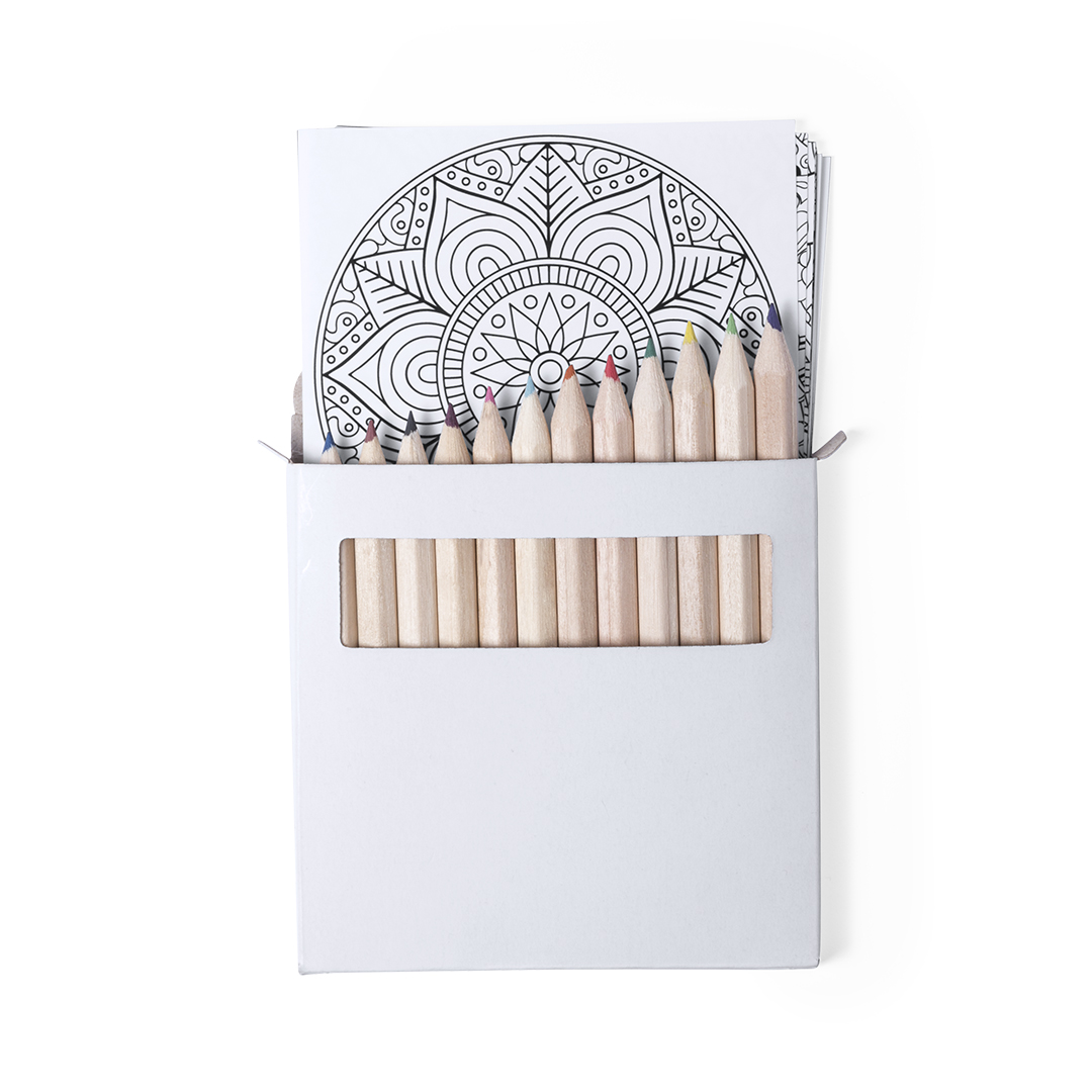 CAJA LAPICES DE 12 COLORES PERSONALIZABLE CON 12 LAMINAS PARA PINTAR CON DISEÑOS DIFERENTES 9X9CM