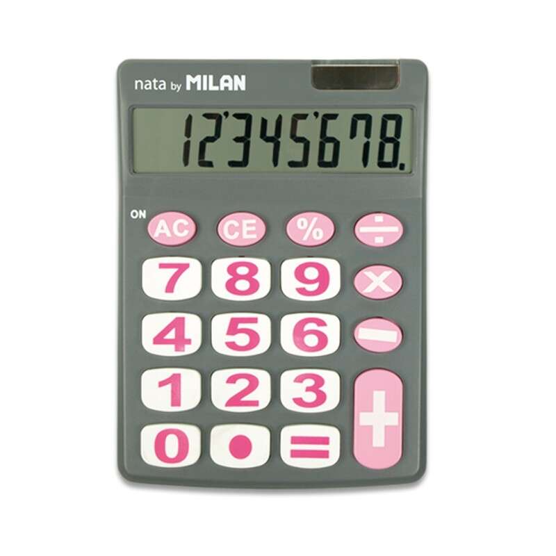 CALCULADORA MILAN NUMEROS GRANDES 8 DIGITOS ***COLOR GRIS/ROSA***