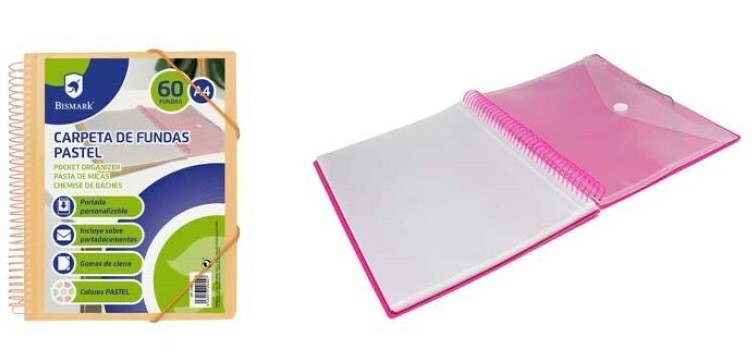 CARPETA FUNDAS ESPIRAL DE 60 FUNDAS CON CIERRE CON GAMAS + PORTADA PERSONALIZABLE + 1 BOLSA DE CLIP