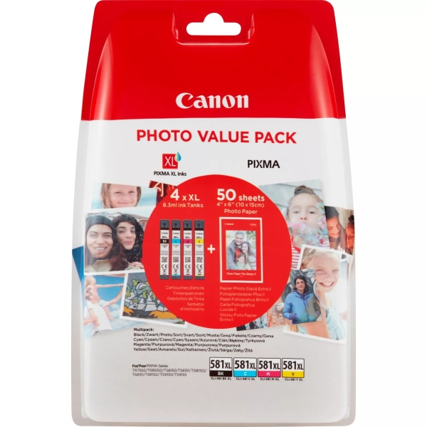 CARTUCHO ORIGINAL Canon CLI581 Pack de 4 Cartuchos de Tinta Originales - 2103C004/2103C007