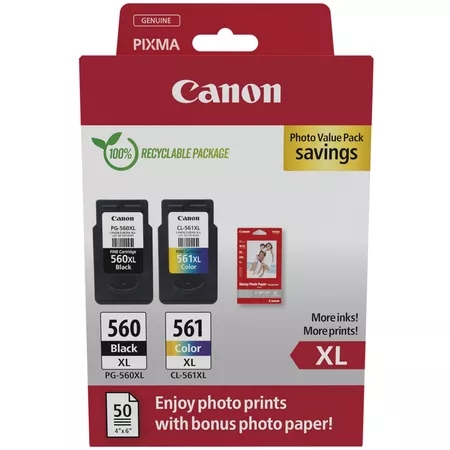 CARTUCHO ORIGINAL Canon PG-560XL + CL-561XL Pack de 3 Cartuchos de Tinta Originales - 3712C009