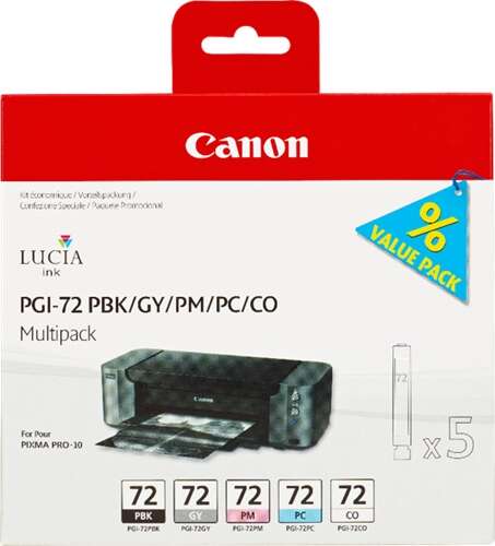 CARTUCHO ORIGINAL Canon PGI72 Pack de 5 Cartuchos de Tinta Originales - Negro Photo, Gris, Magenta Photo, Cyan Photo, Optimizador - 6403B007