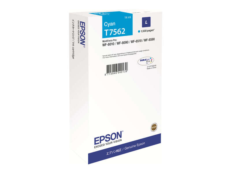 CARTUCHO ORIGINAL Epson T7562 Cyan Cartucho de Tinta Original - C13T756240/C13T75624N