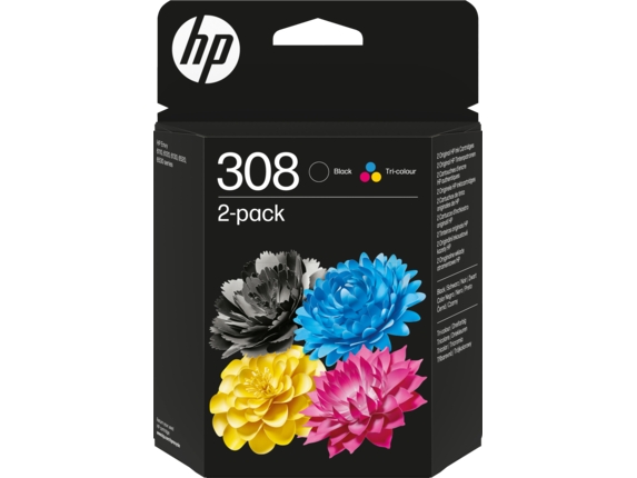 CARTUCHO ORIGINAL HP 308 Negro + Color Pack de 2 Cartuchos de Tinta Originales - 6L6S6UE