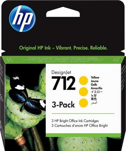 CARTUCHO ORIGINAL HP 712 Amarillo Pack de 3 Cartuchos de Tinta Originales - 3ED79A