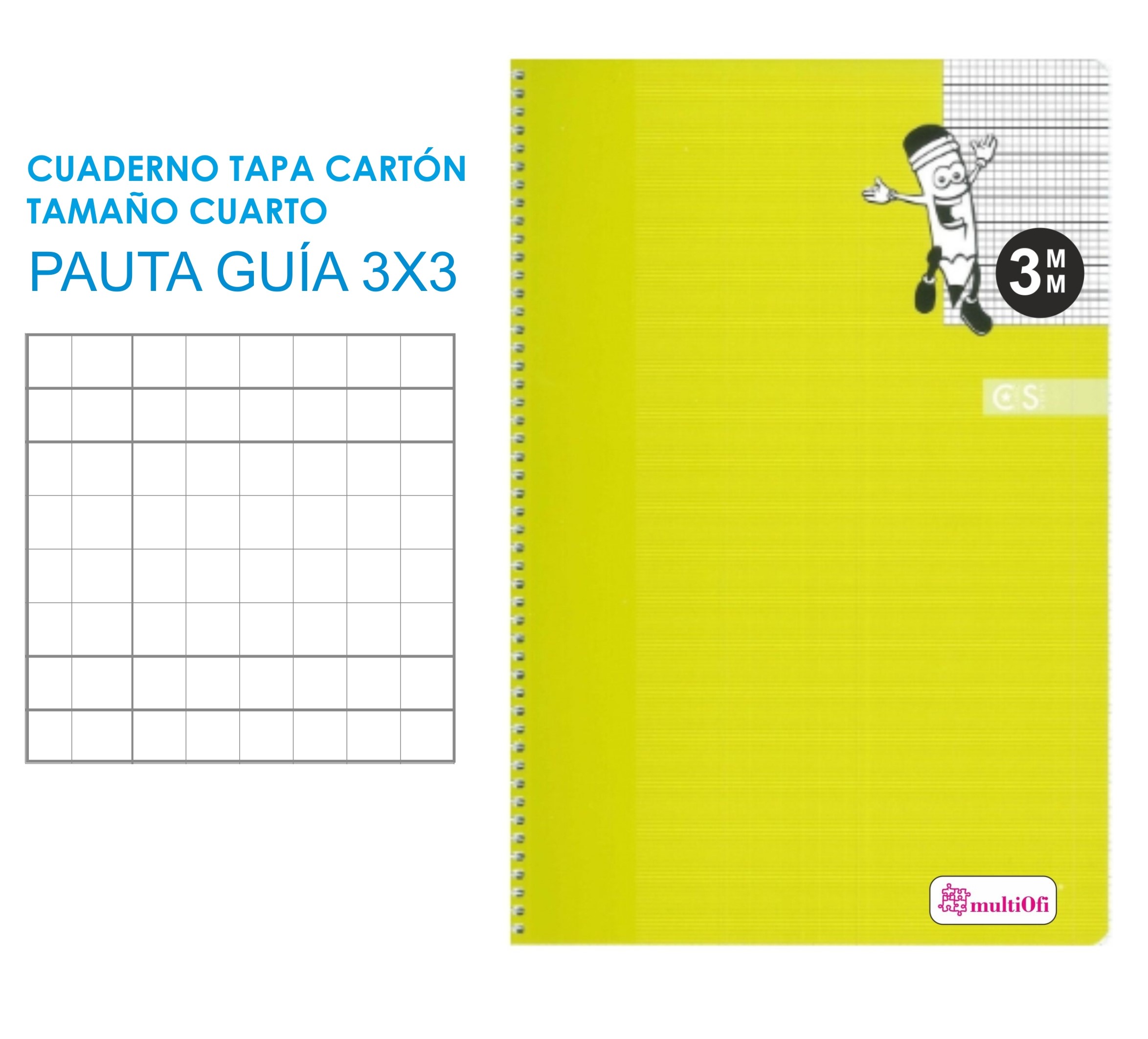 CUADERNO CUARTO TAPA CARTON 40 HOJAS PAPEL 70 GRAMOS ***PAUTA GUIA 3MM**