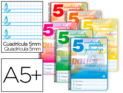CUADERNO CUARTO TAPA DURA ***PAUTA GUIA DE 5MM*** 80 HOJAS LIDERPAPEL