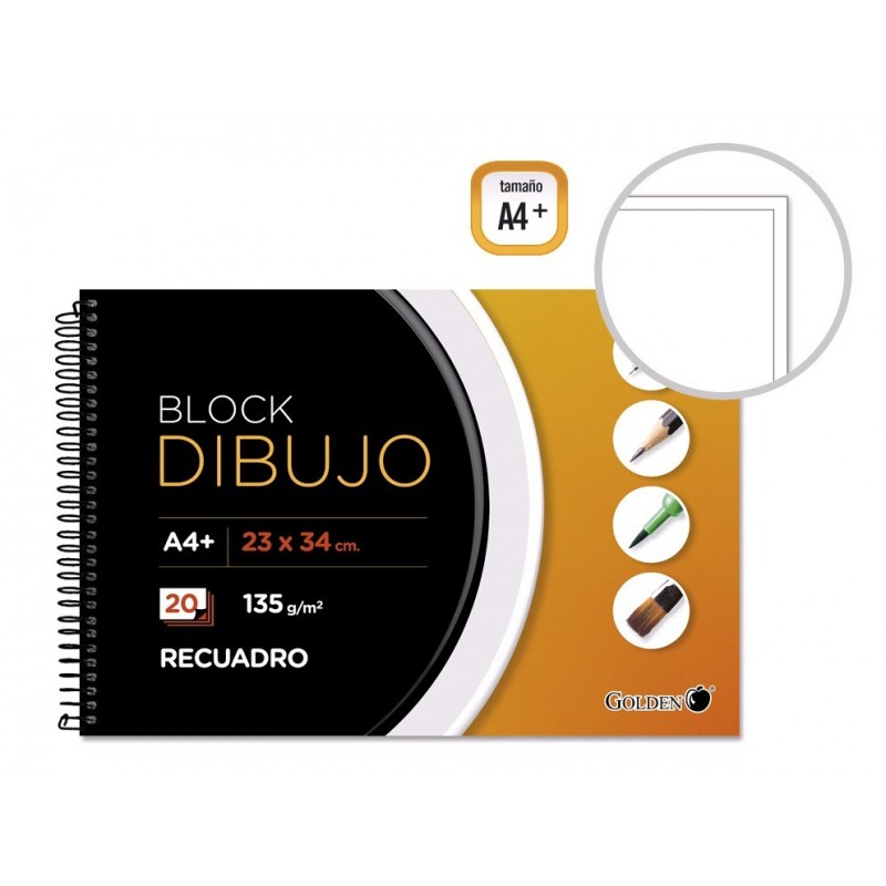 CUADERNO DIBUJO FOLIO CON RECUADRO GOLDEN 20 HOJAS PAPEL DE 130 GRAMOS