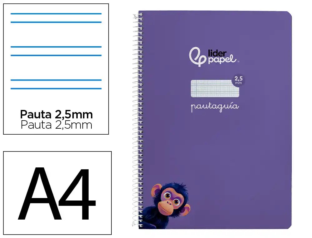 CUADERNO ESPIRAL A4 FOLIO PAUTAGUIA 2.5MM ***TAPA BLANDA*** HOJAS  ***LILA***