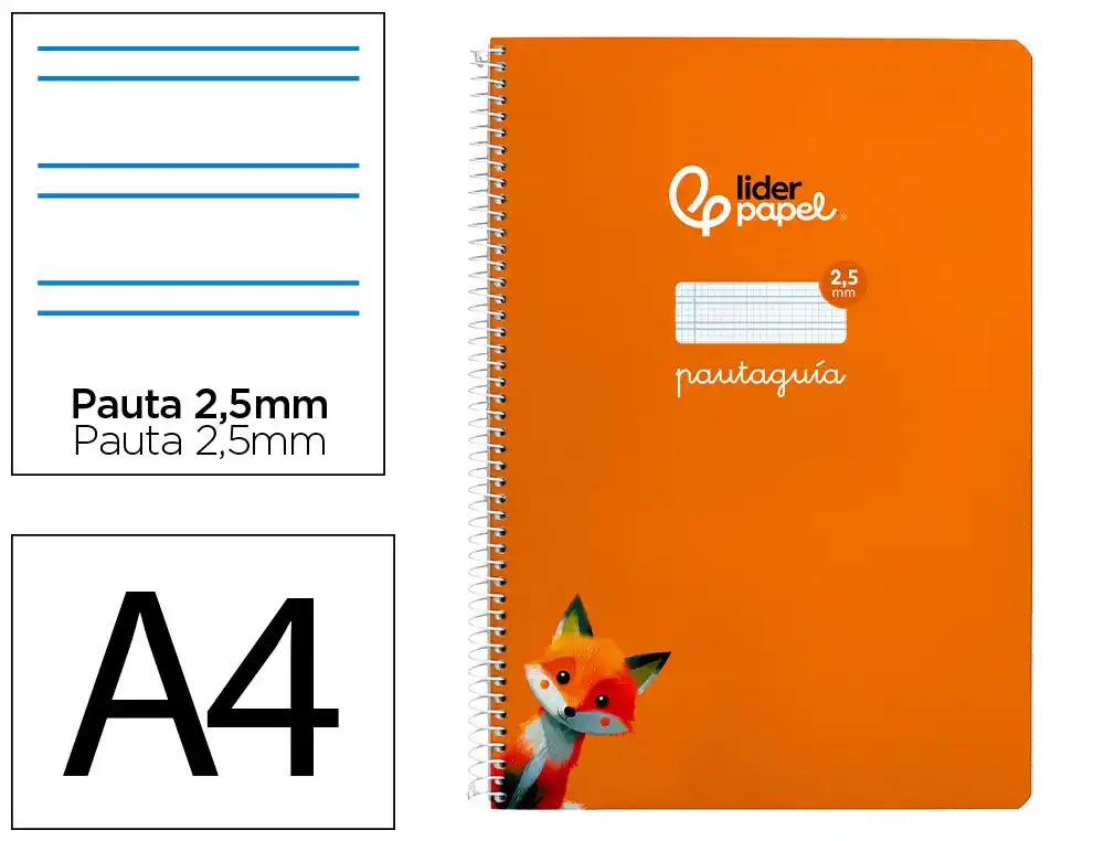 CUADERNO ESPIRAL A4 FOLIO PAUTAGUIA 2.5MM ***TAPA BLANDA*** HOJAS  ***NARANJA***