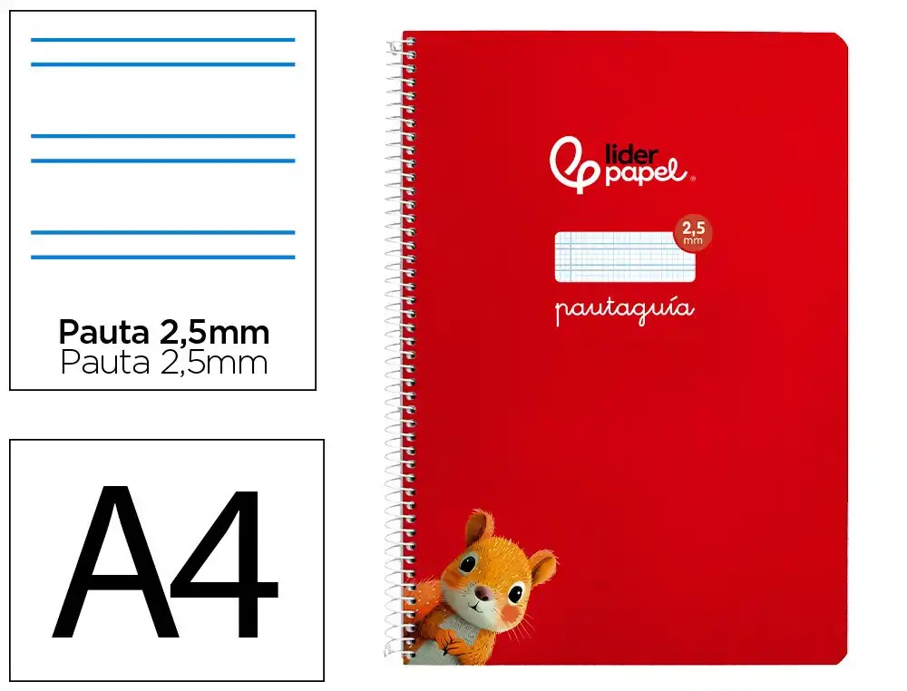 CUADERNO ESPIRAL A4 FOLIO PAUTAGUIA 2.5MM ***TAPA BLANDA*** HOJAS  ***ROJO***