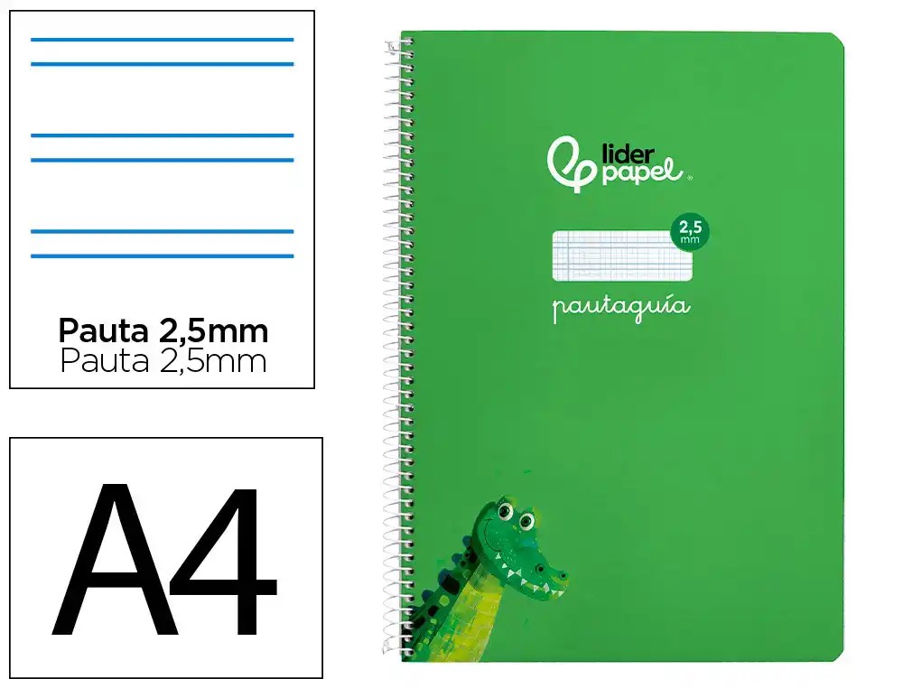 CUADERNO ESPIRAL A4 FOLIO PAUTAGUIA 2.5MM ***TAPA BLANDA*** HOJAS  ***VERDE***
