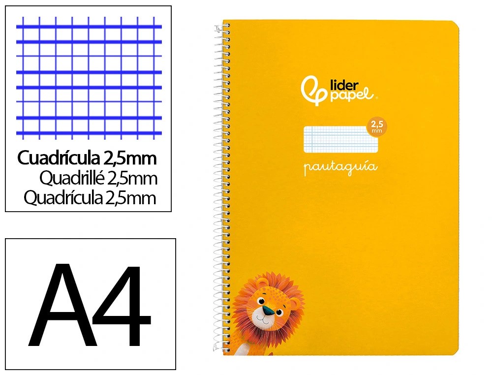 CUADERNO ESPIRAL A4 FOLIO PAUTAGUIA 2.5MM ***TAPA DURA AMARILLO*** 80 HOJAS PAEL 90GR