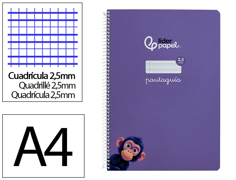CUADERNO ESPIRAL A4 FOLIO PAUTAGUIA 2.5MM ***TAPA DURA LILA*** 80 HOJAS PAEL 90GR