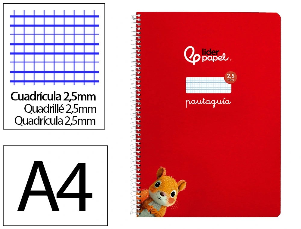 CUADERNO ESPIRAL A4 FOLIO PAUTAGUIA 2.5MM ***TAPA DURA ROJO*** 80 HOJAS PAEL 90GR