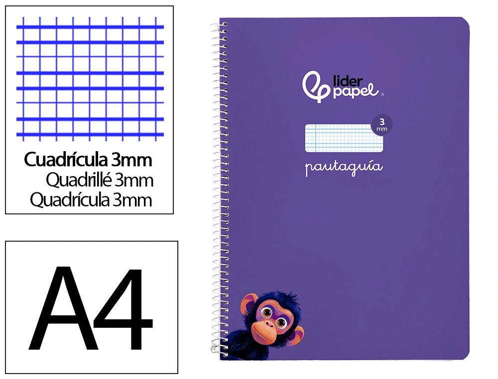 CUADERNO ESPIRAL A4 FOLIO PAUTAGUIA 3MM ***TAPA BLANDA*** HOJAS  ***LILA***