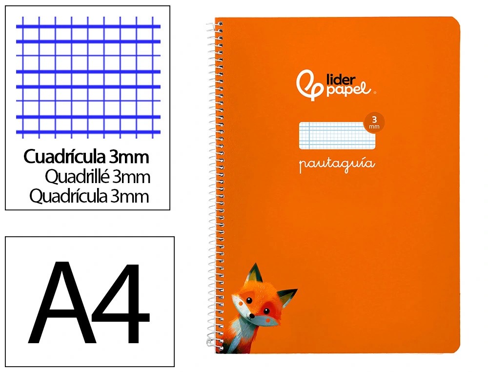 CUADERNO ESPIRAL A4 FOLIO PAUTAGUIA 3MM ***TAPA BLANDA*** HOJAS  ***NARANJA***