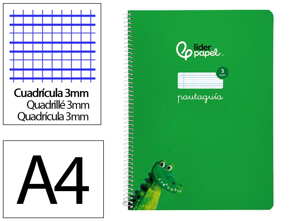 CUADERNO ESPIRAL A4 FOLIO PAUTAGUIA 3MM ***TAPA BLANDA*** HOJAS  ***VERDE***