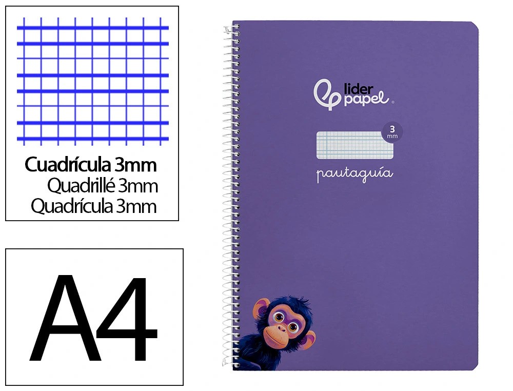 CUADERNO ESPIRAL A4 FOLIO PAUTAGUIA 3MM ***TAPA DURA LILA*** 80 HOJAS PAEL 90GR