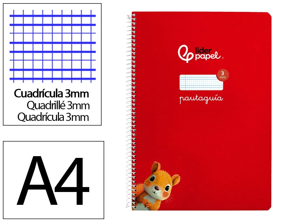 CUADERNO ESPIRAL A4 FOLIO PAUTAGUIA 3MM ***TAPA DURA ROJO*** 80 HOJAS PAEL 90GR