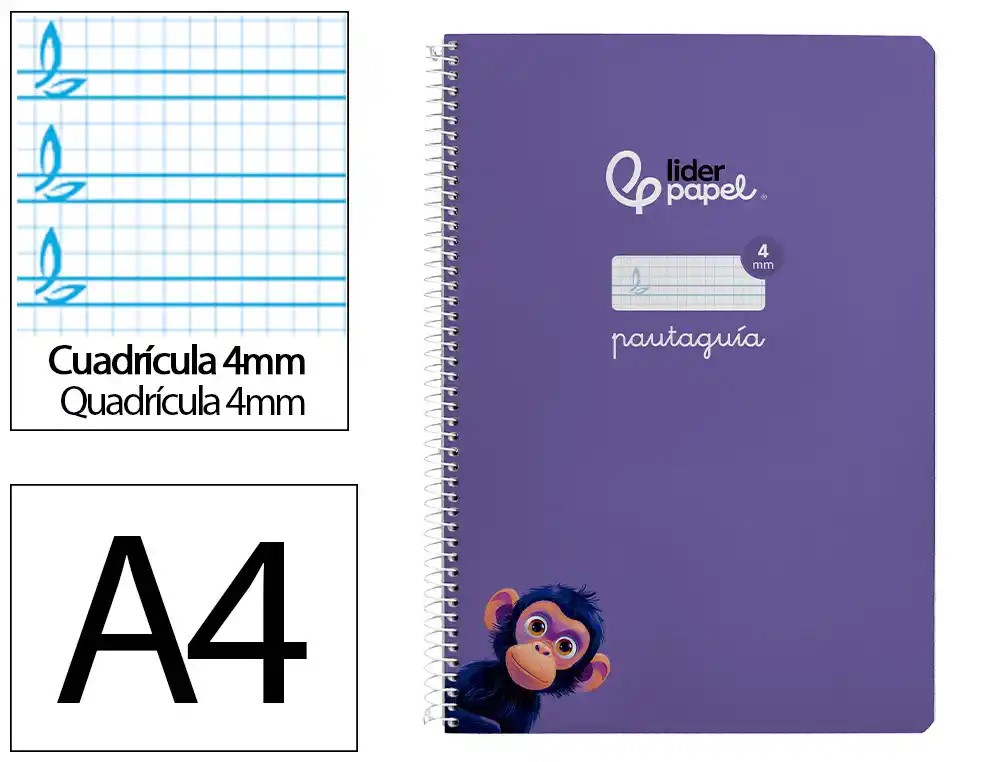 CUADERNO ESPIRAL A4 FOLIO PAUTAGUIA 4MM ***TAPA BLANDA*** HOJAS  ***LILA***