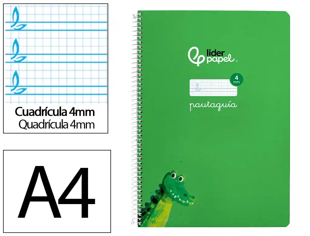 CUADERNO ESPIRAL A4 FOLIO PAUTAGUIA 4MM ***TAPA BLANDA*** HOJAS  ***VERDE***