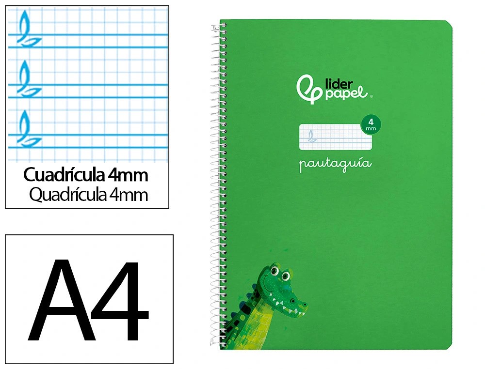 CUADERNO ESPIRAL A4 FOLIO PAUTAGUIA 4MM ***TAPA DURA VERDE*** 80 HOJAS PAEL 90GR