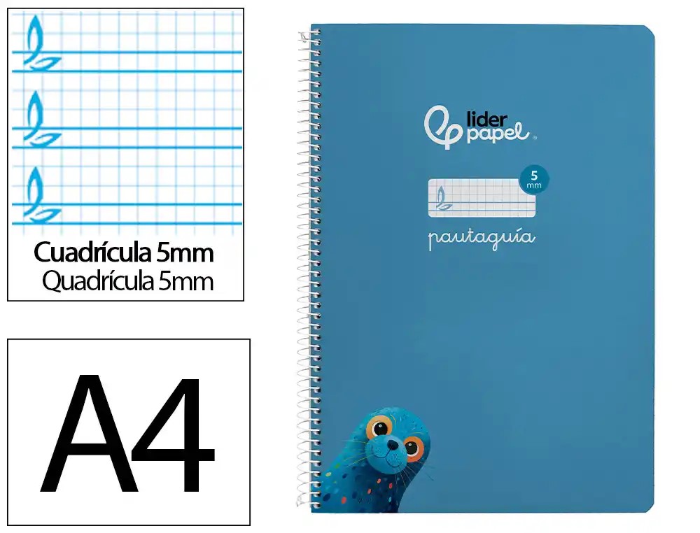 CUADERNO ESPIRAL A4 FOLIO PAUTAGUIA 5MM ***TAPA BLANDA*** HOJAS  ***AZUL***