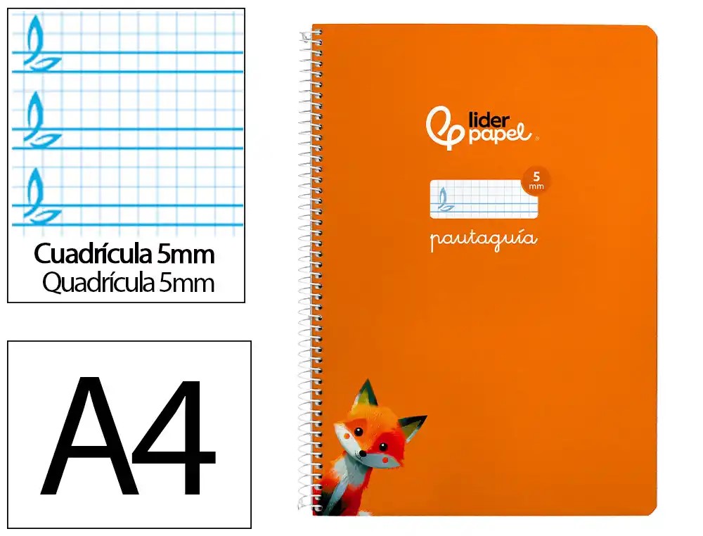 CUADERNO ESPIRAL A4 FOLIO PAUTAGUIA 5MM ***TAPA BLANDA*** HOJAS  ***NARANJA***