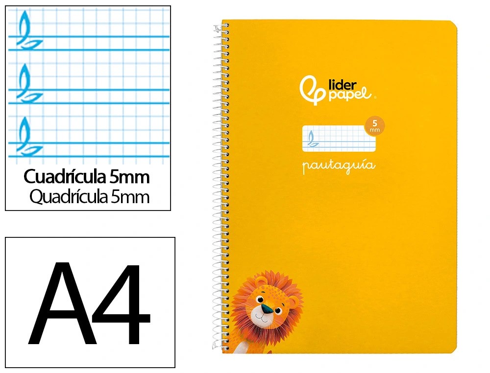CUADERNO ESPIRAL A4 FOLIO PAUTAGUIA 5MM ***TAPA DURA AMARILLO*** 80 HOJAS PAEL 90GR