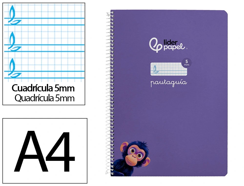 CUADERNO ESPIRAL A4 FOLIO PAUTAGUIA 5MM ***TAPA DURA LILA*** 80 HOJAS PAEL 90GR