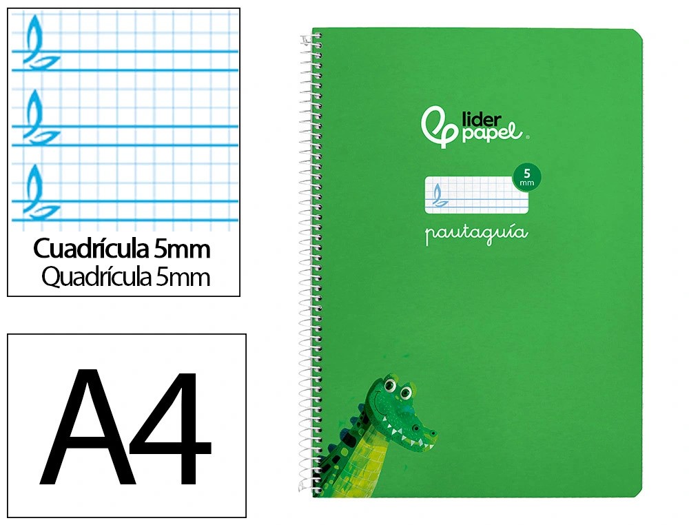 CUADERNO ESPIRAL A4 FOLIO PAUTAGUIA 5MM ***TAPA DURA VERDE*** 80 HOJAS PAEL 90GR