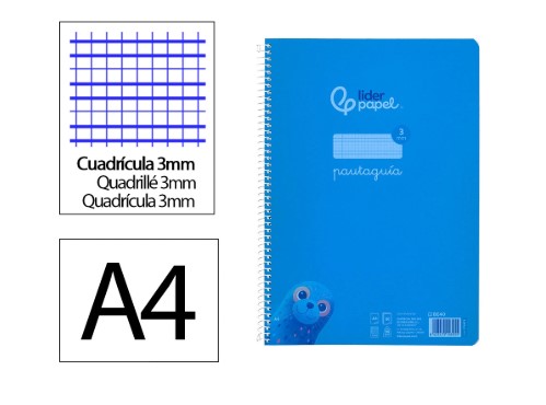 CUADERNO ESPIRAL A4 PAUTAGUIA ***TAPA PLASTICO*** 80H 90GR CUADRO PAUTADO 3MM CON MARGEN COLOR **AZUL**
