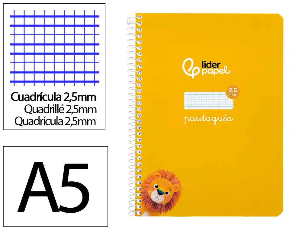 CUADERNO ESPIRAL A5 CUARTO PAUTAGUIA 2.5MM ***TAPA BLANDA*** HOJAS  ***AMARILLO***