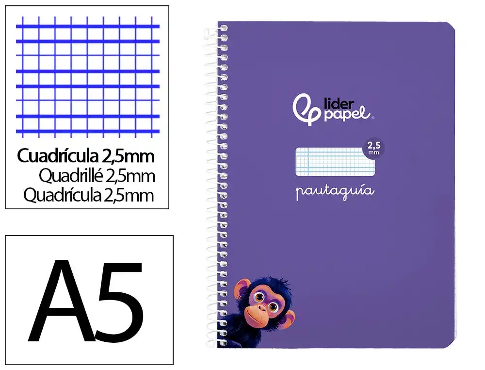 CUADERNO ESPIRAL A5 CUARTO PAUTAGUIA 2.5MM ***TAPA BLANDA*** HOJAS  ***LILA***