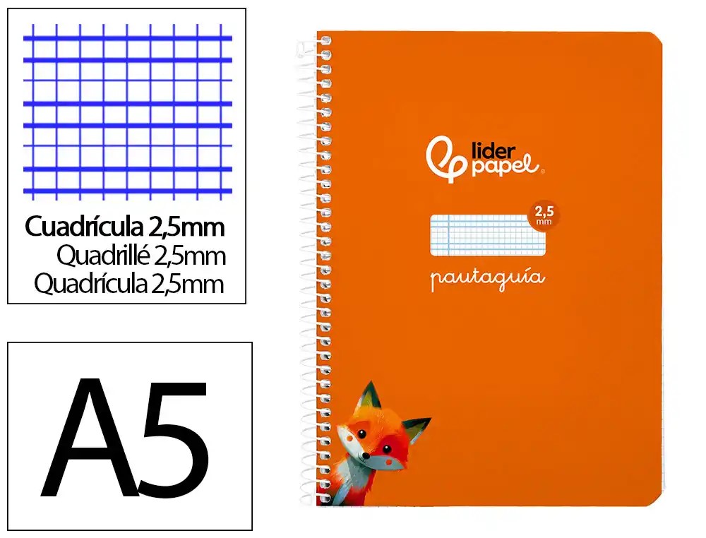 CUADERNO ESPIRAL A5 CUARTO PAUTAGUIA 2.5MM ***TAPA BLANDA*** HOJAS  ***NARANJA***