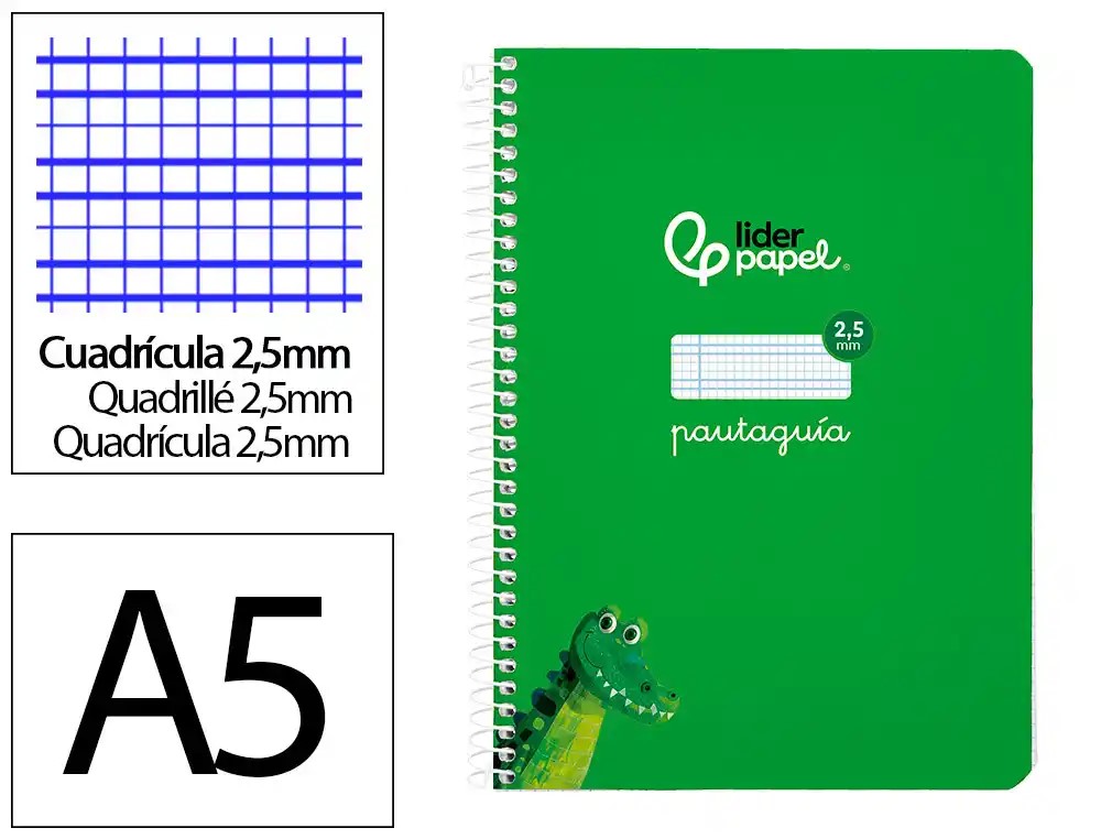 CUADERNO ESPIRAL A5 CUARTO PAUTAGUIA 2.5MM ***TAPA BLANDA*** HOJAS  ***VERDE***