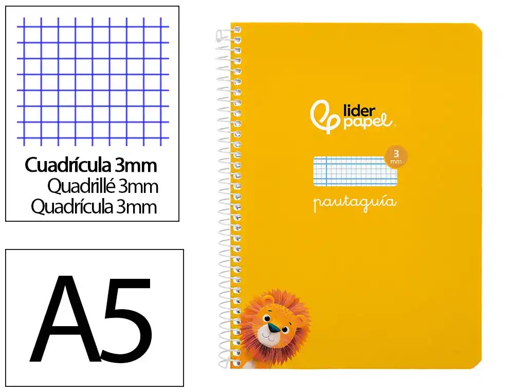 CUADERNO ESPIRAL A5 CUARTO PAUTAGUIA 3MM ***TAPA BLANDA*** HOJAS  ***AMARILLO***
