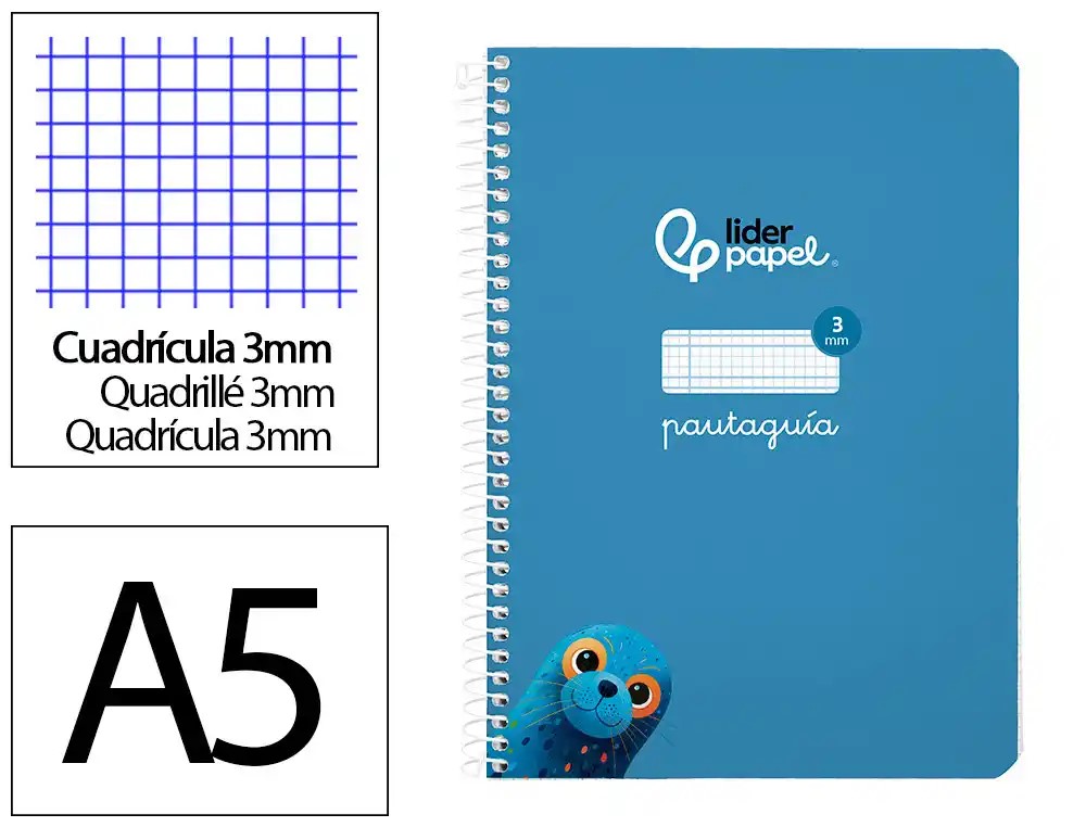 CUADERNO ESPIRAL A5 CUARTO PAUTAGUIA 3MM ***TAPA BLANDA*** HOJAS  ***AZUL***