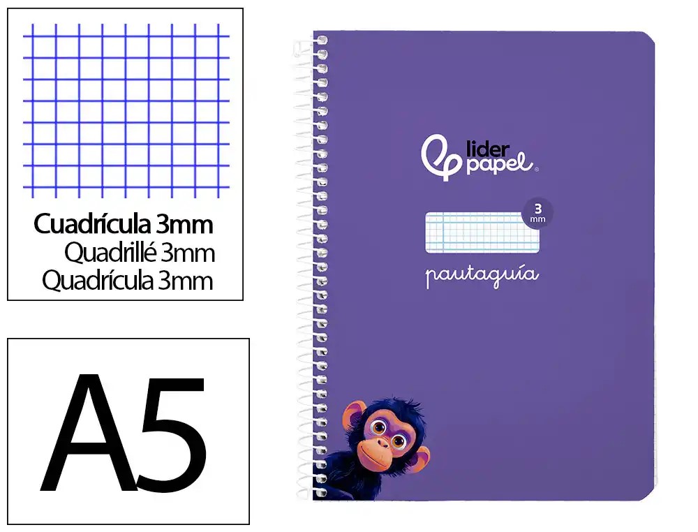 CUADERNO ESPIRAL A5 CUARTO PAUTAGUIA 3MM ***TAPA BLANDA*** HOJAS  ***LILA***