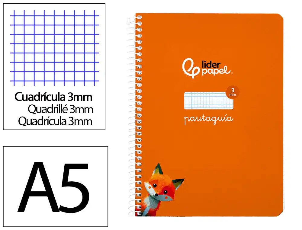 CUADERNO ESPIRAL A5 CUARTO PAUTAGUIA 3MM ***TAPA BLANDA*** HOJAS  ***NARANJA***