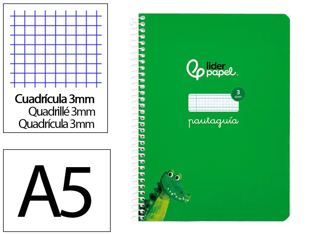 CUADERNO ESPIRAL A5 CUARTO PAUTAGUIA 3MM ***TAPA BLANDA*** HOJAS  ***VERDE***