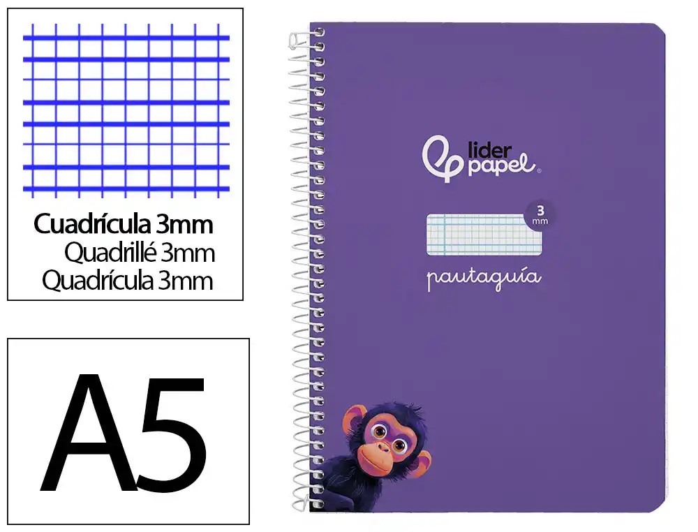 CUADERNO ESPIRAL A5 CUARTO PAUTAGUIA 3MM ***TAPA DURA LILA*** 80 HOJAS PAEL 90GR