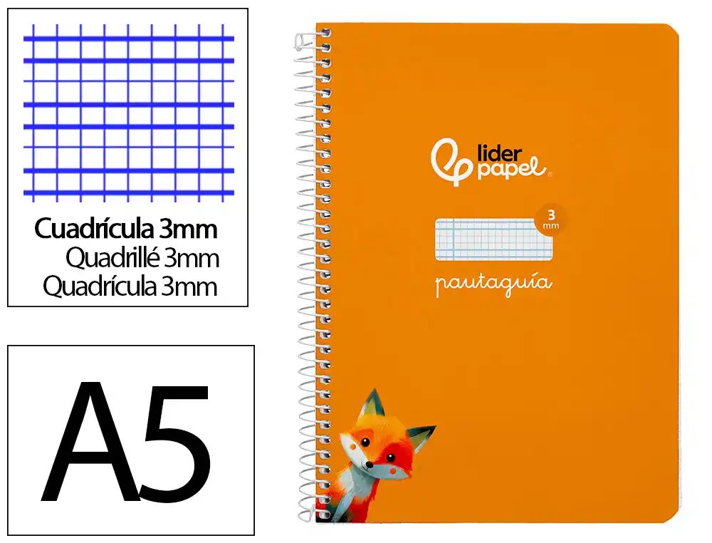 CUADERNO ESPIRAL A5 CUARTO PAUTAGUIA 3MM ***TAPA DURA NARANJA*** 80 HOJAS PAEL 90GR