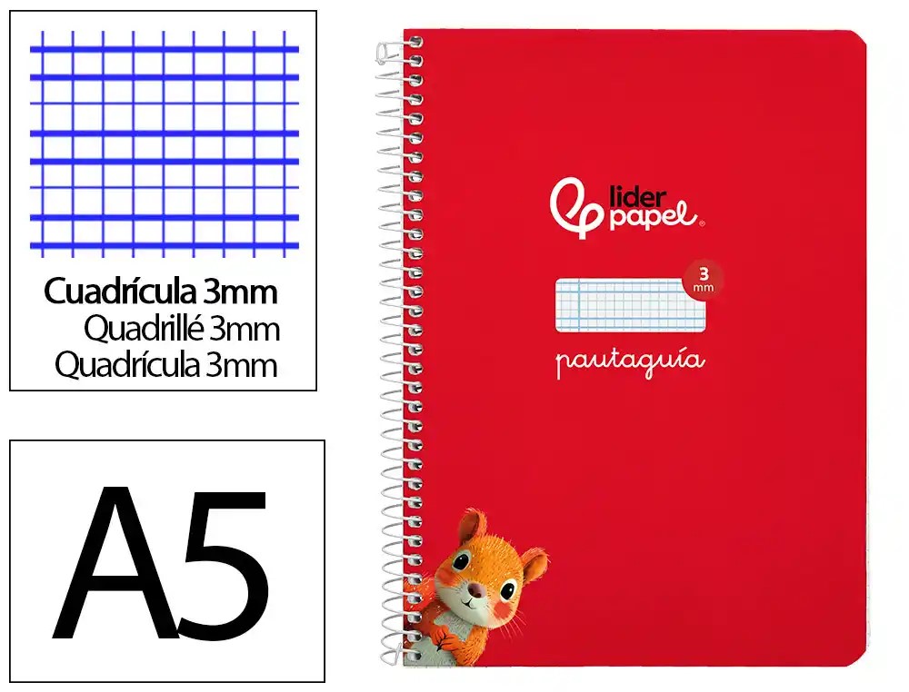 CUADERNO ESPIRAL A5 CUARTO PAUTAGUIA 3MM ***TAPA DURA ROJO*** 80 HOJAS PAEL 90GR