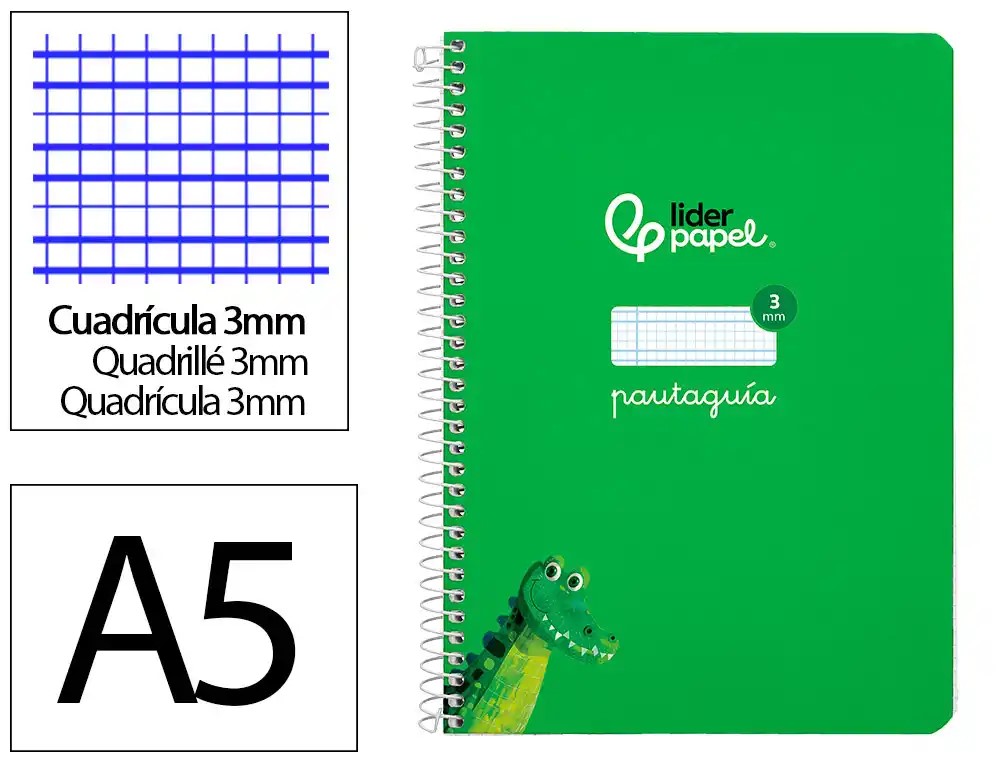 CUADERNO ESPIRAL A5 CUARTO PAUTAGUIA 3MM ***TAPA DURA VERDE*** 80 HOJAS PAEL 90GR
